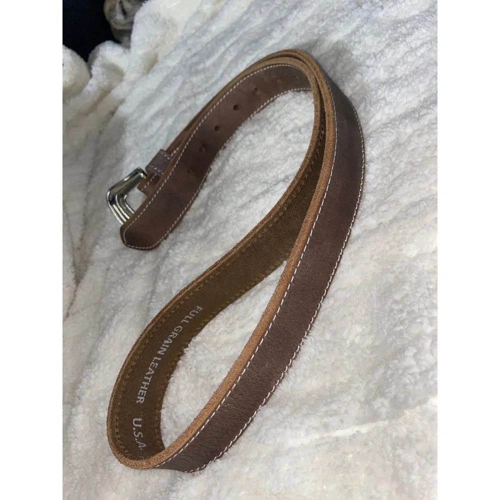 F&L Classic Brown Full Grain Leather Western Belt Silver Engraved Buckle Mens 38